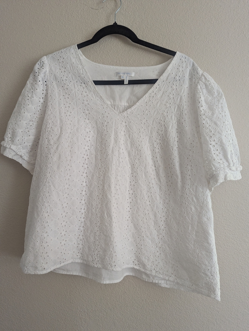 Draper James White Eyelet V-Neck Blouse